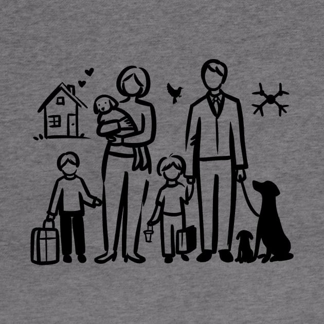 This is a simple black ink drawing of a family by WelshDesigns